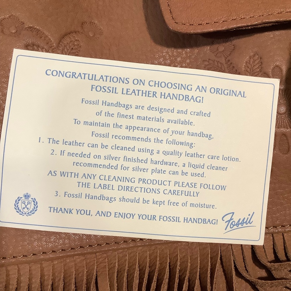 Fossil Vintage Tan Leather Saddle Fringe Bag Top Opening - Picture 11 of 11